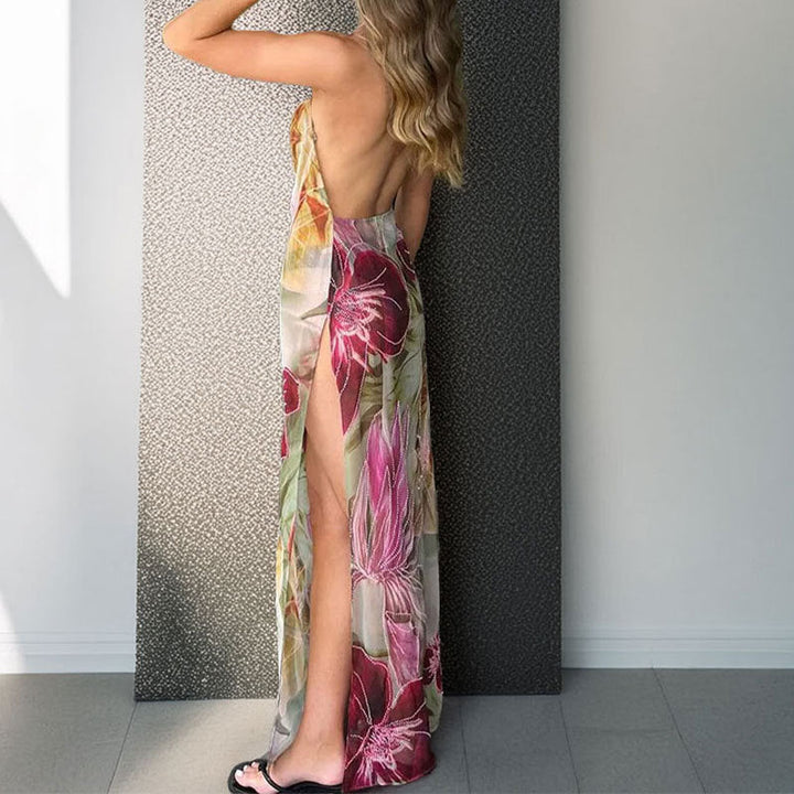 Damen Maxikleid mit transparentem Blumenmuster und schlanker Silhouette W&W Mode