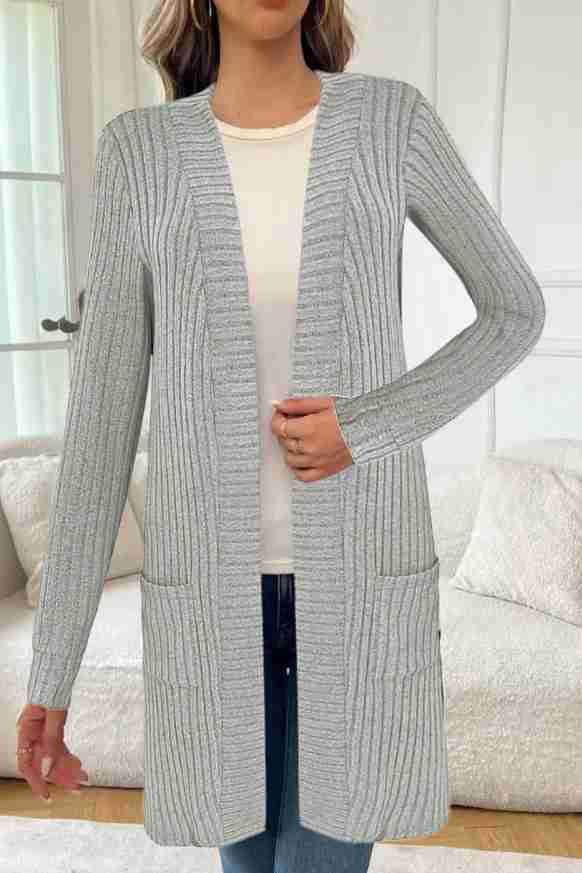 Damen Strickjacke mit asymmetrischem Saum und praktischen Taschen WW