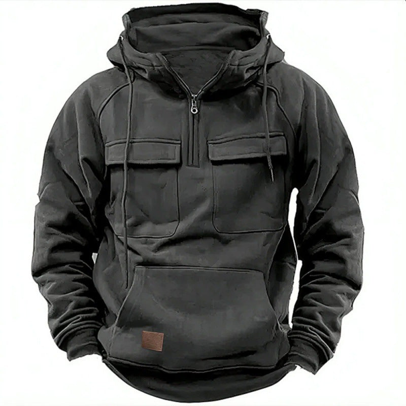 Herren funktionale Kapuzenpullover mit praktischen Taschen und kurzem Reißverschluss W&W Mode