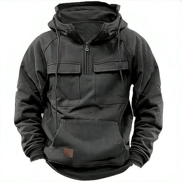 Herren funktionale Kapuzenpullover mit praktischen Taschen und kurzem Reißverschluss W&W Mode