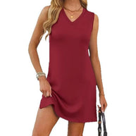Damen ärmelloses V-Ausschnitt Kleid mit praktischen Seitenschlitzen und weichem Material WW
