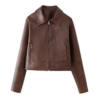 Damen Kunstlederjacke im eleganten Cropped-Design mit praktischen Reißverschlusstaschen WW
