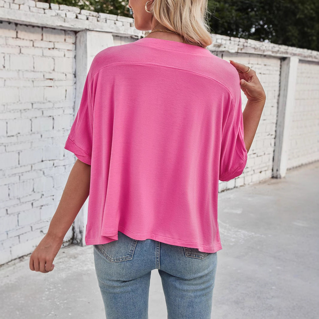 Damen lässiges cropped Oberteil mit weiten Ärmeln und Rundhalsausschnitt WW