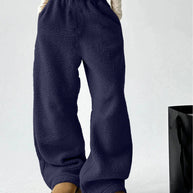 Damen bequeme Fleece-Hose mit weitem Schnitt und elastischem Bund WW