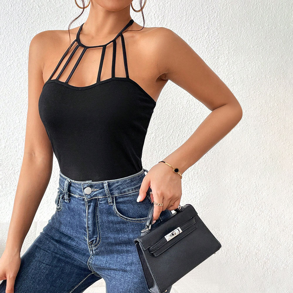 Damen Body mit elegantem Cut-Out-Design und modischen Trägerschlaufen W&W Mode