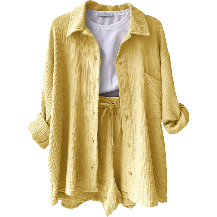 Damen lässiges Sommer-Outfit mit moderner Knopfleiste und elastischem Bund W&W Mode