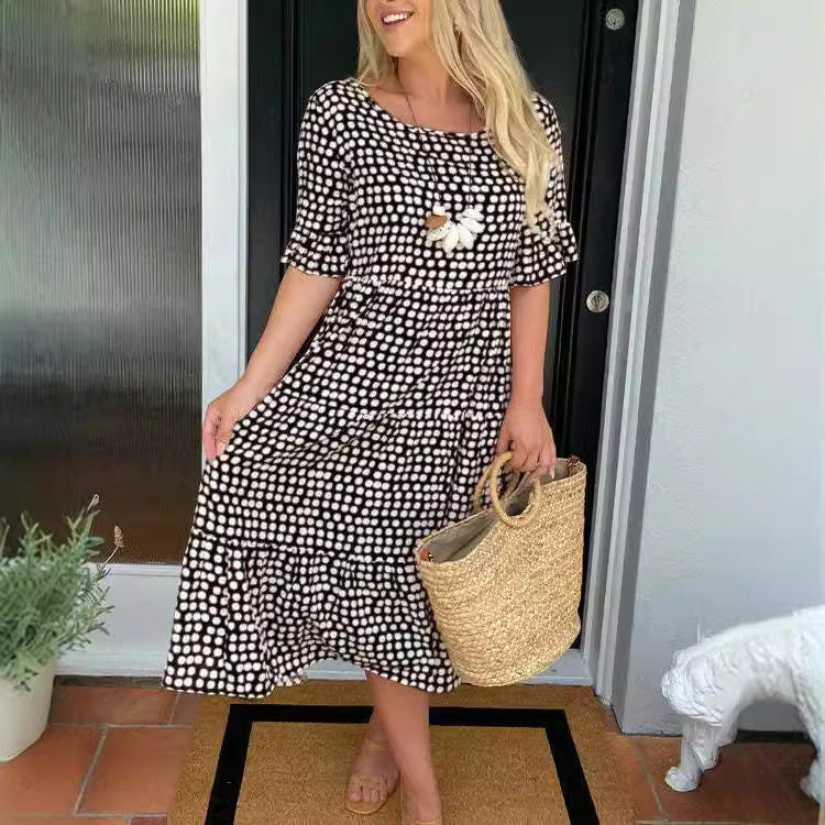 W&W Mode | Sommer Rundhals Bedrucktes Kurzarmkleid