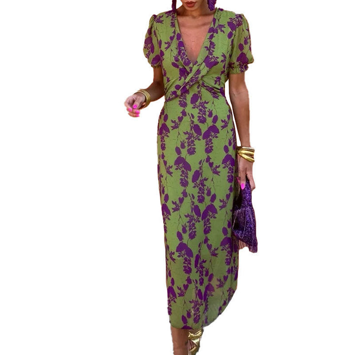 Damen Maxikleid mit innovativem Rautenmuster und ballettartigen Puffärmeln W&W Mode