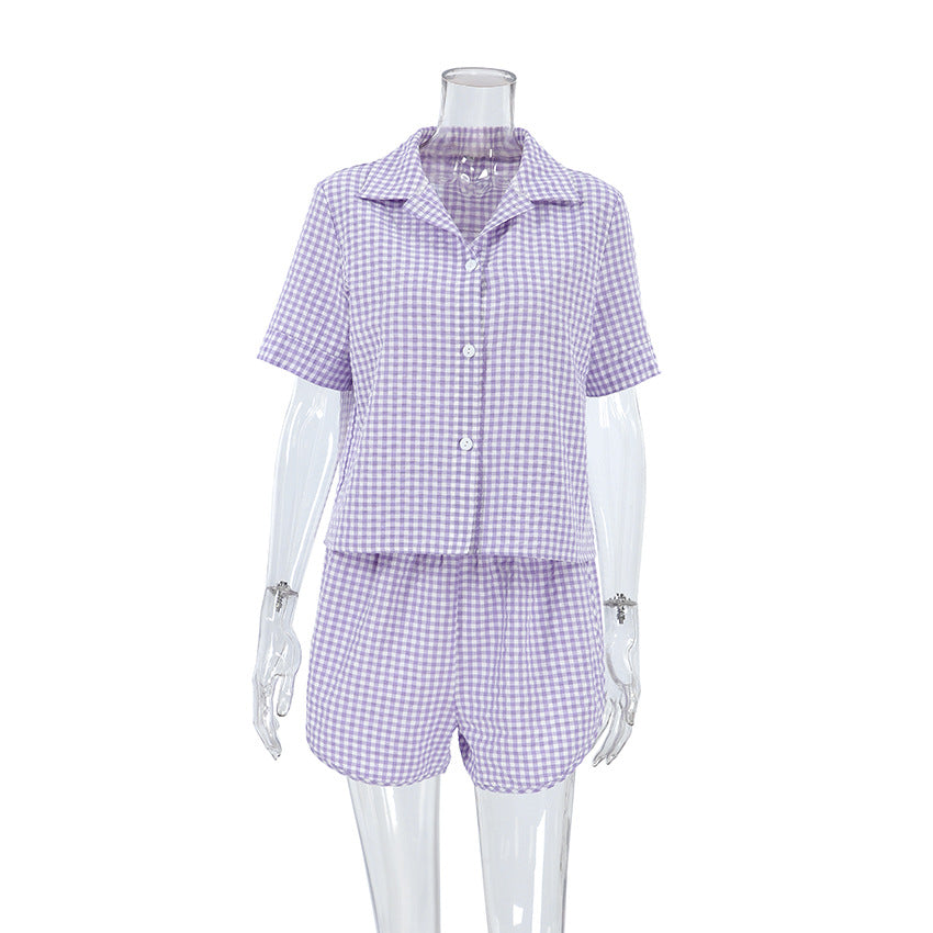 Damen Pyjama-Set mit kariertem Design und kurzen Ärmeln WW