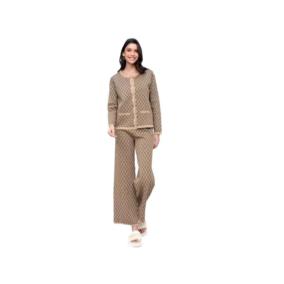 Damen Pyjama-Set mit modernem Karomuster und durchgehender Knopfleiste WW