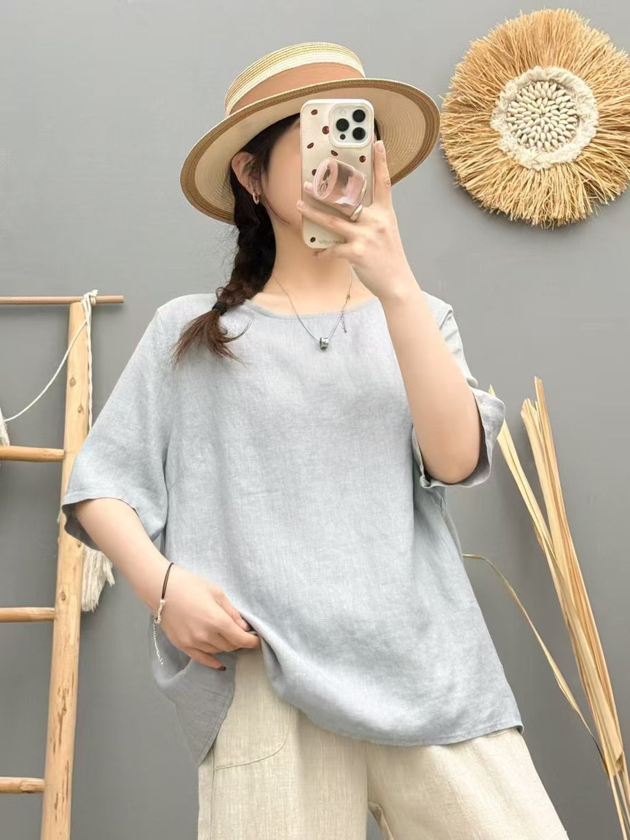 Damen Relaxed Fit Leinen Oversized Top WW