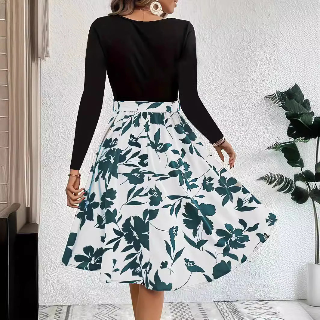 Damen Set aus langärmligem Oberteil und lässigem, floralem Rock WW