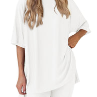 Damen Bequeme Oversized T-Shirt mit Seitenschlitzen WW