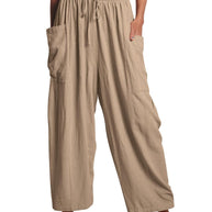 Damen Bequeme Leinen-Hosen mit praktischen Seitentaschen WW
