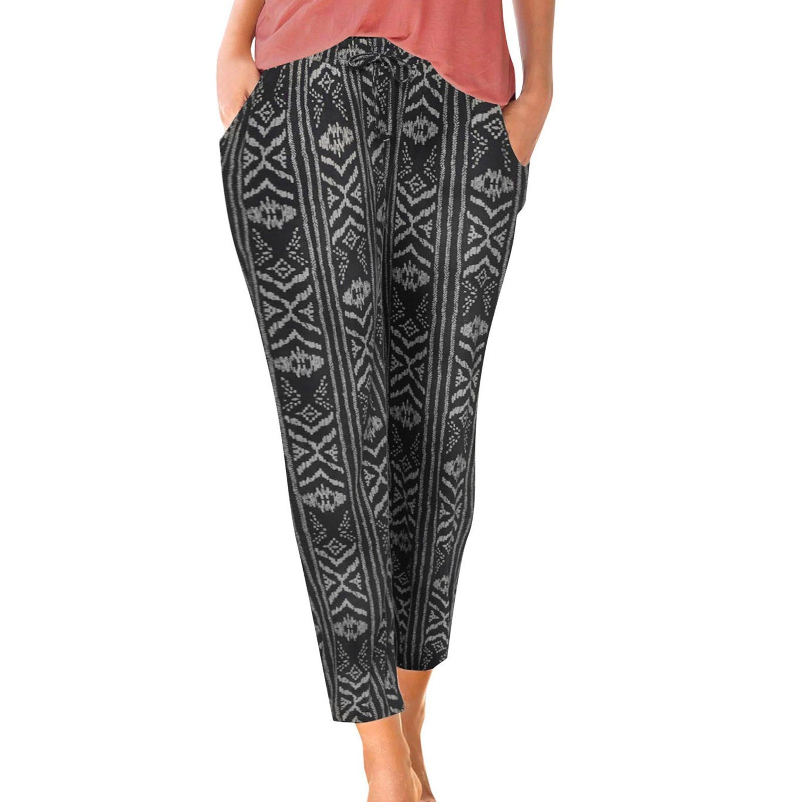 Damen Blumenhose mit elastischem Bund und seitlichen Taschen WW