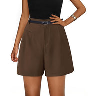 Damen elegante Shorts mit Gürtel und Eingrifftaschen WW