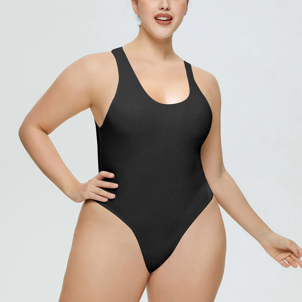 Damen Hochgeschnittenes Rib-Badeanzug WW