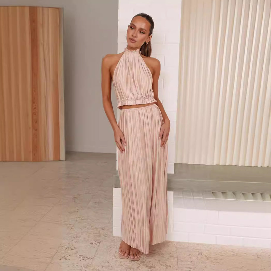 Damen Maxikleid mit raffiniertem Faltenwurf und elegantem Halterdesign WW