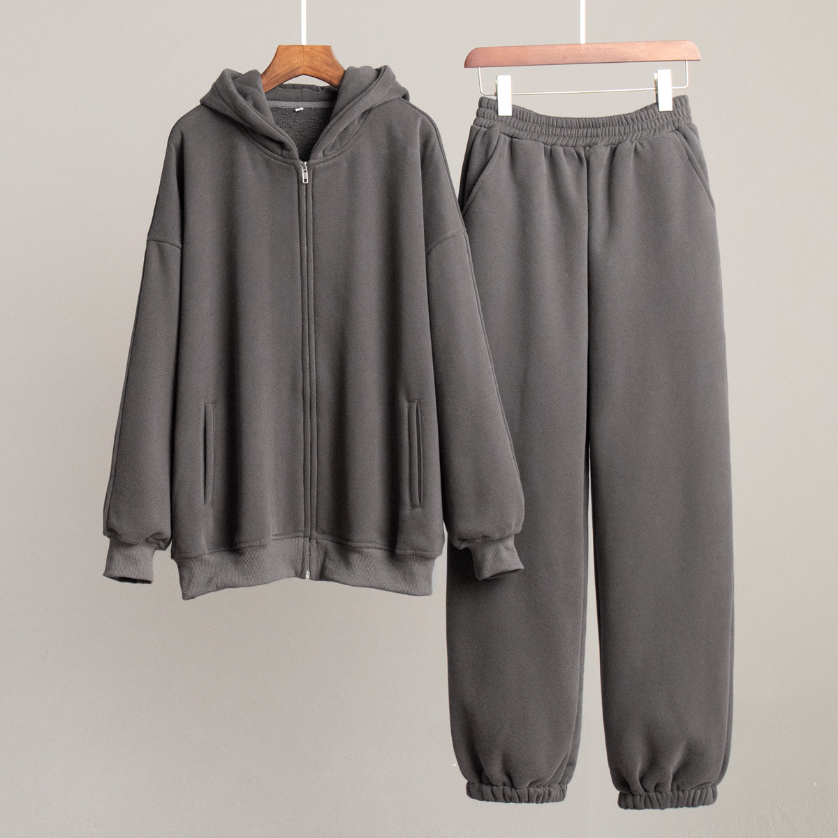 Damen Bequemes Fleece-Hausanzug-Set mit Hoodie und elastischem Bund WW
