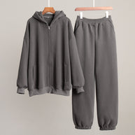 Damen Bequemes Fleece-Hausanzug-Set mit Hoodie und elastischem Bund WW