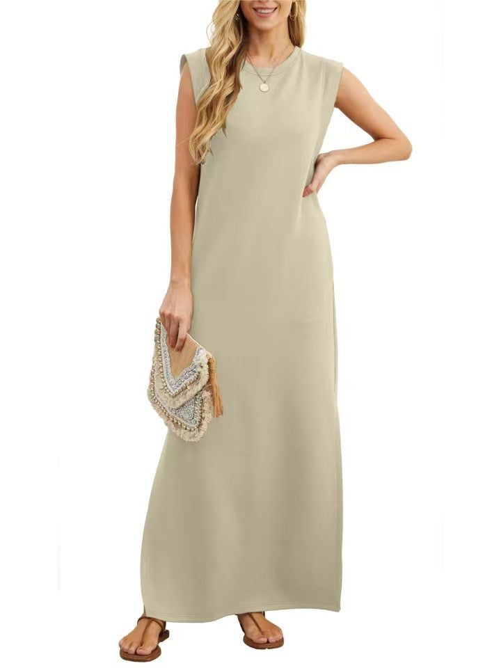 Damen elegantes Maxikleid mit schlichter Silhouette und lässigen Ärmeln WW