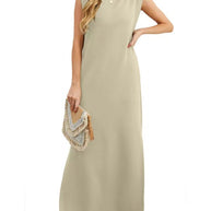 Damen elegantes Maxikleid mit schlichter Silhouette und lässigen Ärmeln WW