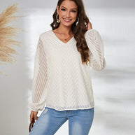 Damen Bluse mit eleganten V-Ausschnitt und transparenten Ärmelapplikationen WW