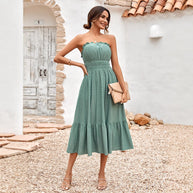 Damen Sommerliches Bandeau-Kleid mit Rüschendetails und gehäkeltem Stoff WW