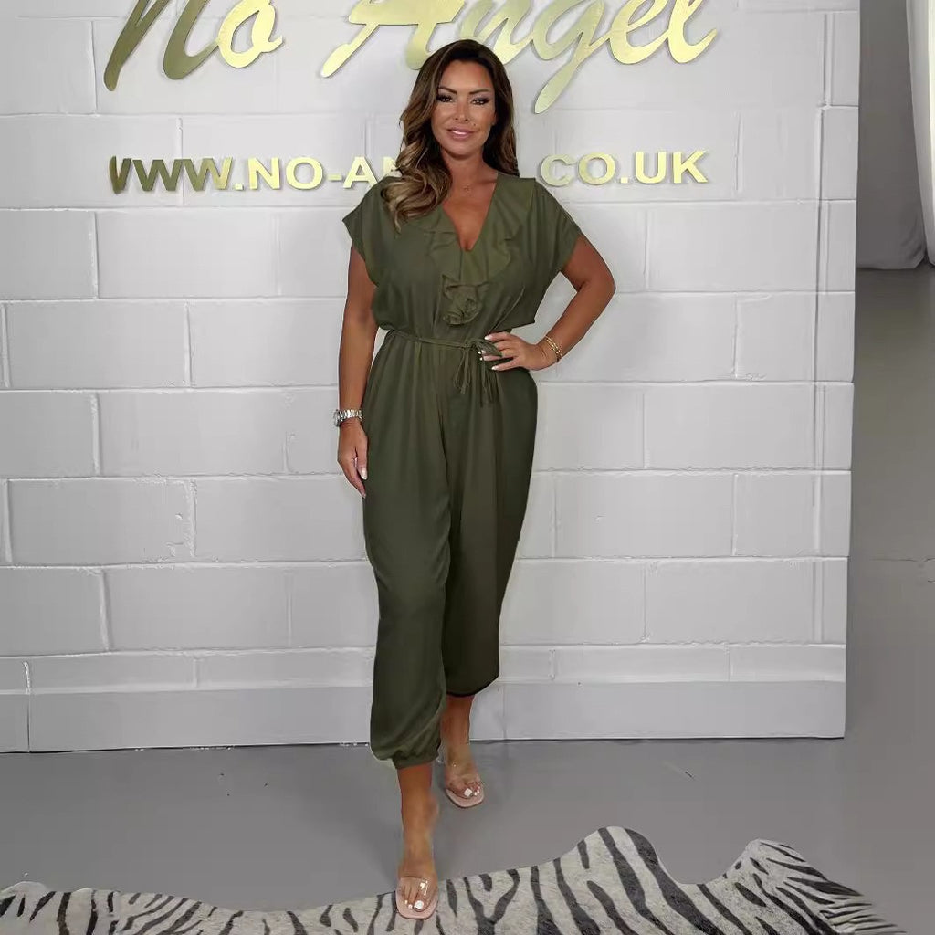 Damen Sleek Midi Jumpsuit mit eleganten Cap-Ärmeln WW
