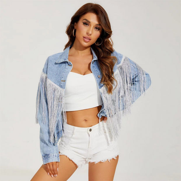 Damen Jeansjacke mit fransigen Details und lässigem Schnitt WW