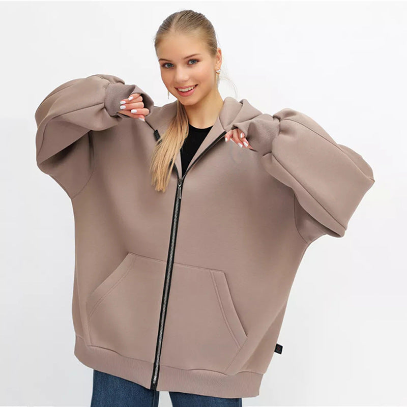 Damen Oversized Kapuzenjacke mit durchgehendem Reißverschluss und extrem bequemem Schnitt WW