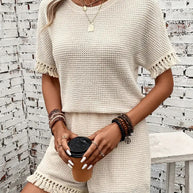 Damen Strick-Shorts-Set mit Fransenverzierung WW