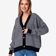 Damen Strickjacke mit Chevron-Muster und großen Knopfdetails WW