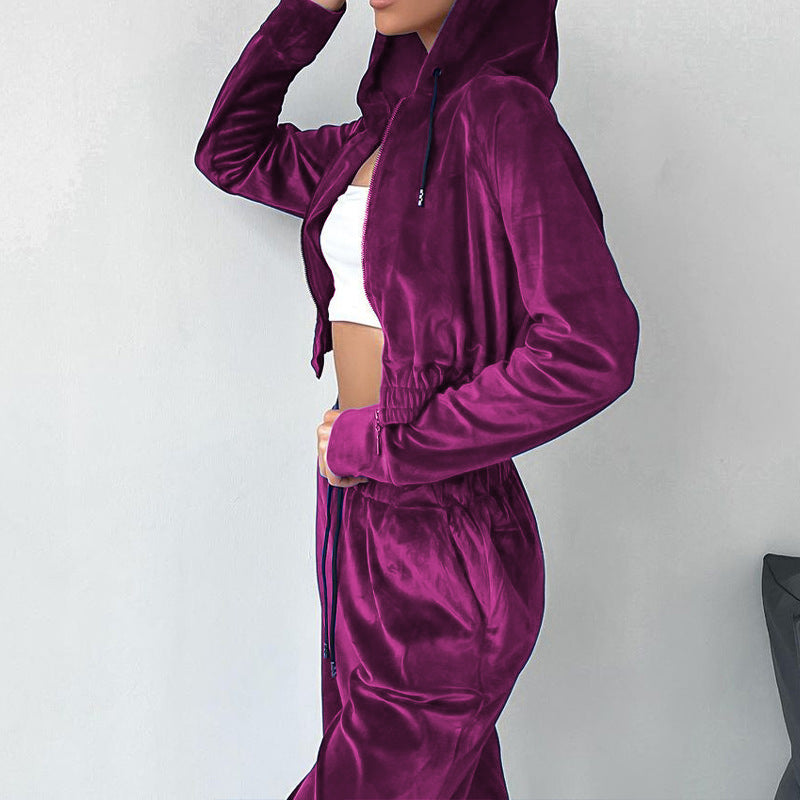 Damen Sportliches Freizeit-Set mit lässiger Kapuzenjacke und weit geschnittenen Hosen WW