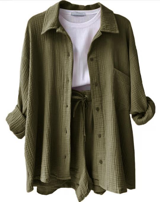 Damen lässiges Sommer-Outfit mit moderner Knopfleiste und elastischem Bund WW