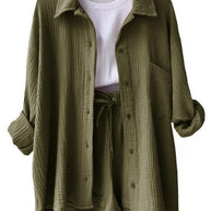 Damen lässiges Sommer-Outfit mit moderner Knopfleiste und elastischem Bund WW