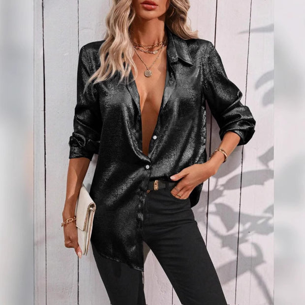 Damen glänzende Satin-Bluse mit modernen Cut-Out-Details WW