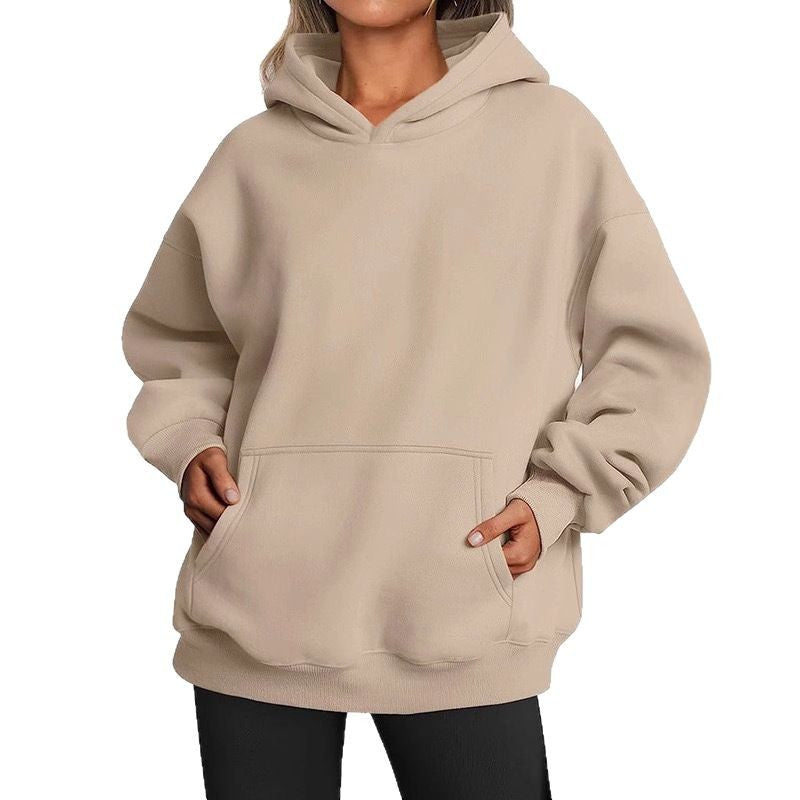 Damen oversized Kapuzenpullover aus weichem Baumwollmix mit praktischen Taschen WW
