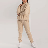 Damen Lässiger Hoodie-Trainingsanzug mit praktischen Taschen und elastischem Bund WW