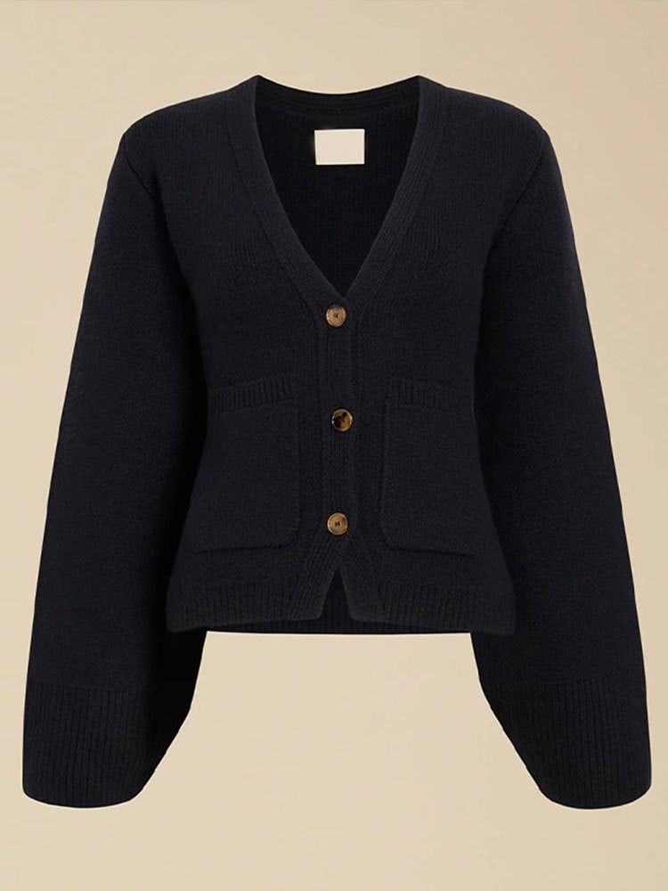 Damen Strickjacke mit tiefem V-Ausschnitt und praktischen Taschen WW