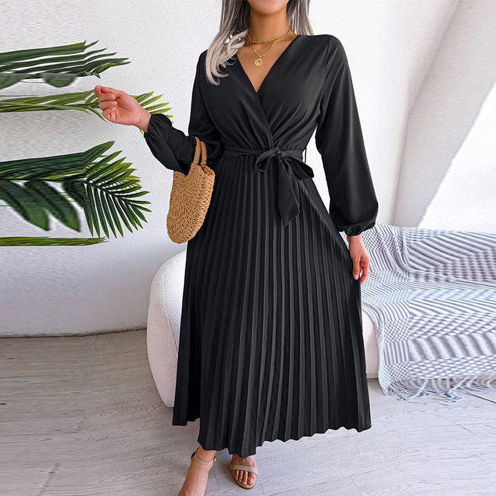 Damen Wickelkleid mit Faltenrock und langem Arm W&W Mode