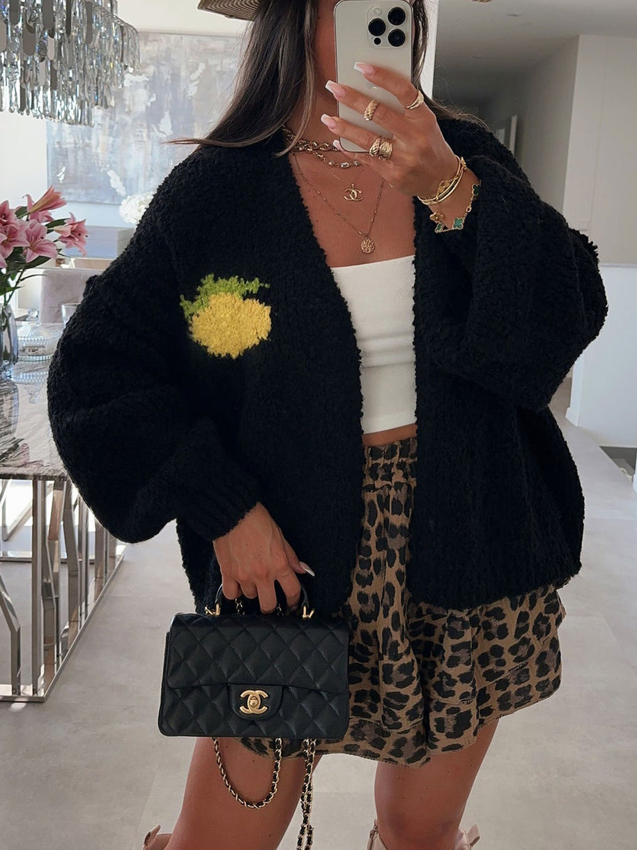 Damen Strickjacke mit fröhlichem Ananas-Motiv und oversized Schnitt WW