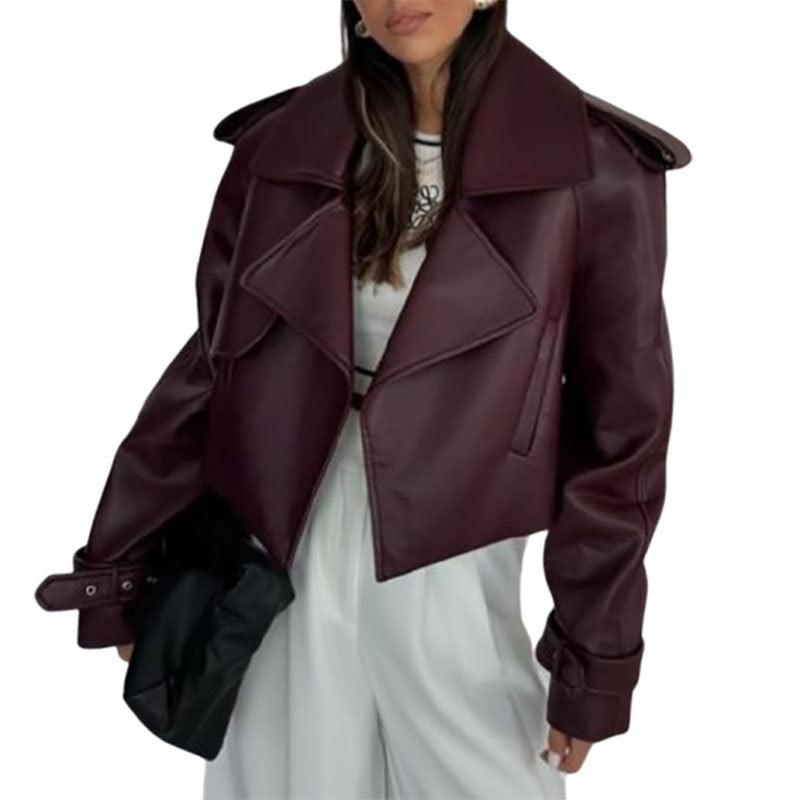 Damen angesagter Biker-Lederjacke mit Oversized-Schnitt WW