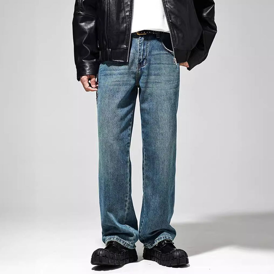 Herren Baggy Jeans im Vintage-Look mit distressed Effekten und hohem Bund WW