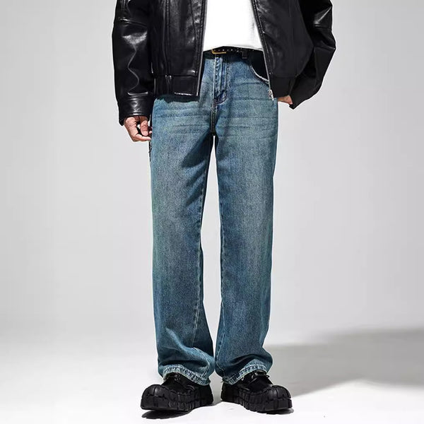 Herren Baggy Jeans im Vintage-Look mit distressed Effekten und hohem Bund WW