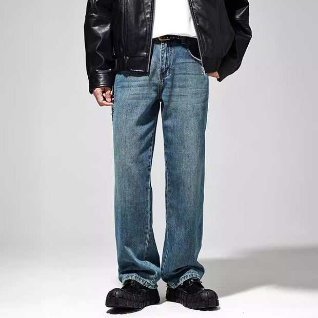 Herren Baggy Jeans im Vintage-Look mit distressed Effekten und hohem Bund WW