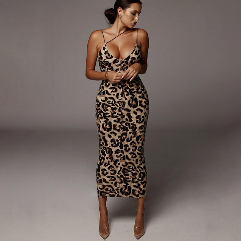 Damen Midi-Kleid mit tiefem V-Ausschnitt und schickem Animal-Print WW