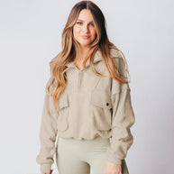 Damen Sportlicher Fleece-Pullover mit Reißverschluss und Tasche WW