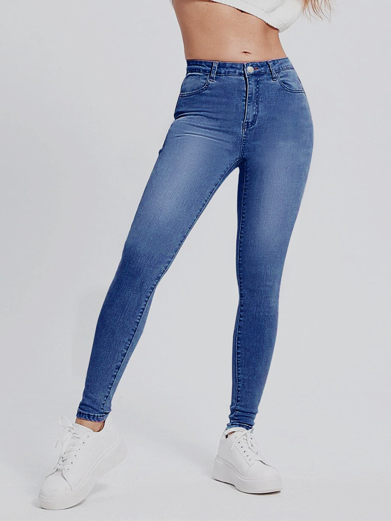 Damen Slim Fit Jeans mit hohem Taillenschnitt und figurformendem Stretch WW