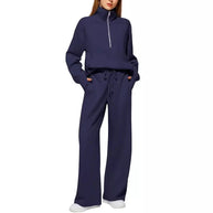 Damen Sportliches Fleece-Kombinationsset mit hohem Kragen und seitlichen Taschen WW
